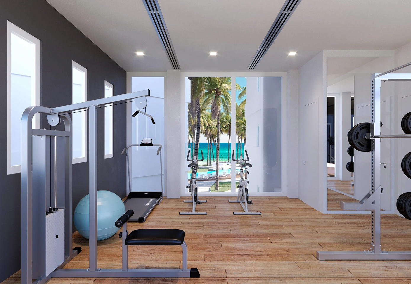 Almar Barandúa - Gimnasio equipado con vista al mar y un Game Room